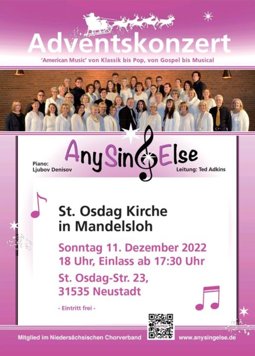 11.12.2022 ab 17:30 Adventskonzert mit dem Chor AnySingElse